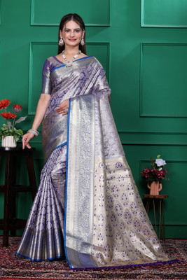 FABFIZA Woven Banarasi Jacquard, Cotton Blend Saree(Blue)