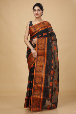 Kanokanjoli Woven Jamdani Handloom Cotton Blend Saree(Multicolor)