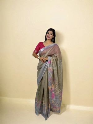 Rachna Printed Daily Wear Linen Saree(Green)