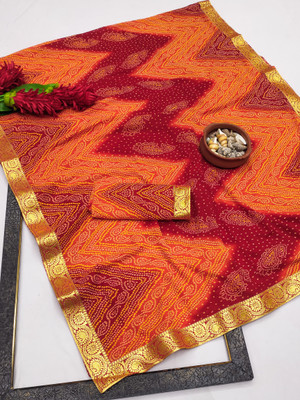Kanooda Prints Printed Bandhani Georgette Saree(Red)