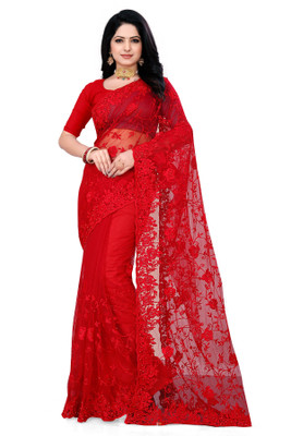 RMV Fashion Embroidered Bollywood Net Saree(Red)