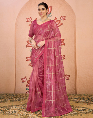 Samah Embellished Bollywood Net, Lace Saree(Pink)