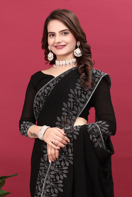 SHELDROM MART Embellished Bollywood Georgette Saree(Black)
