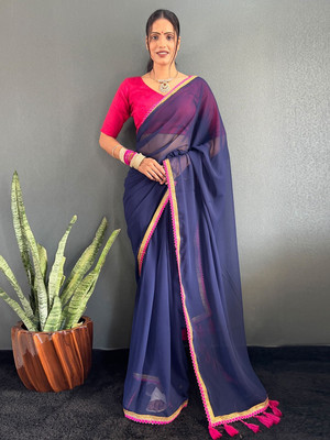 Brahmani Creation Embellished Bollywood Georgette Saree(Dark Blue)