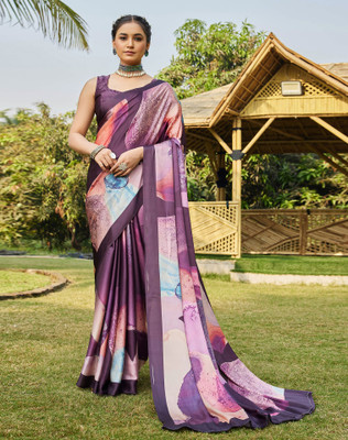 Tasrika Digital Print, Printed Bollywood Satin Saree(Purple)