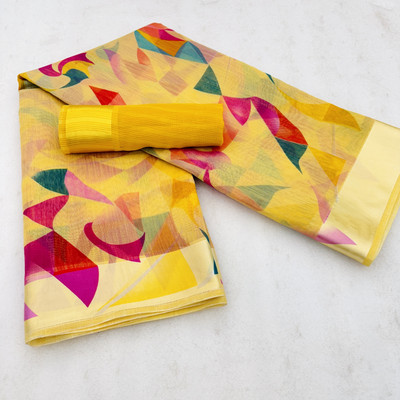 HouseOfCommon Printed Chanderi Chanderi, Cotton Blend Saree(Multicolor)