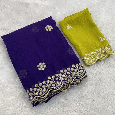 V AMAN FASHION Solid/Plain, Self Design Bollywood Chiffon Saree(Purple)