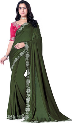 radhe creation Self Design Bollywood Silk Blend Saree(Green)