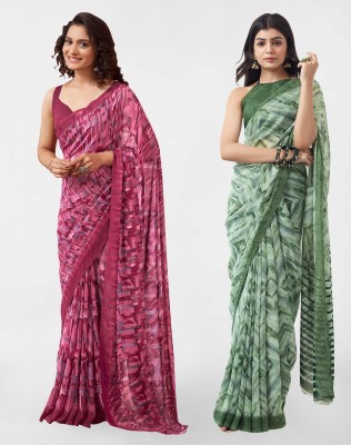 SIRIL Geometric Print, Printed Daily Wear Georgette Saree(Pack of 2, Pink, Green, Multicolor)