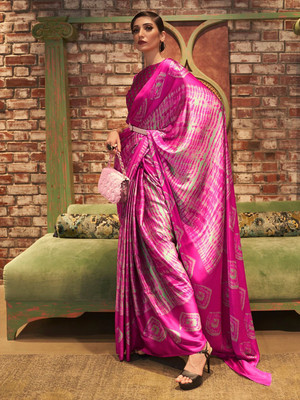 ANOUK Printed Bollywood Crepe Saree(Pink)