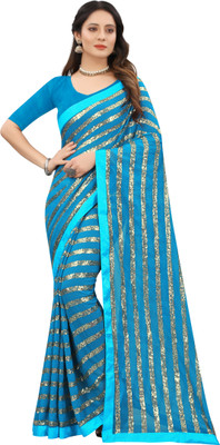 KV Fashion Embellished Bollywood Georgette Saree(Light Blue)
