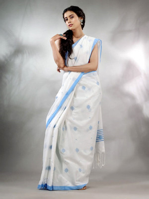 HouseOfCommon Woven Handloom Pure Cotton Saree(White)
