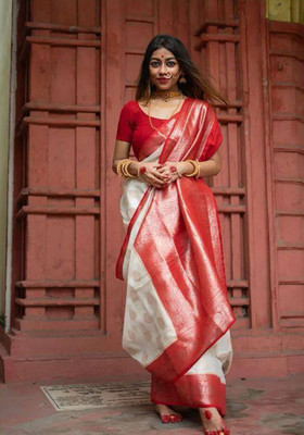 RUCHAA FASHION Woven Banarasi Art Silk Saree(Gold, Red)
