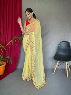 MAHADEV Self Design Bollywood Georgette Saree(Yellow)