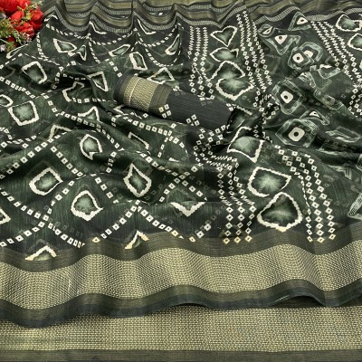 sareya veela Printed, Geometric Print Bandhani Cotton Blend Saree(Green)