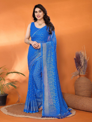 RAJESHWAR FASHION Embellished Bollywood Georgette Saree(Blue)