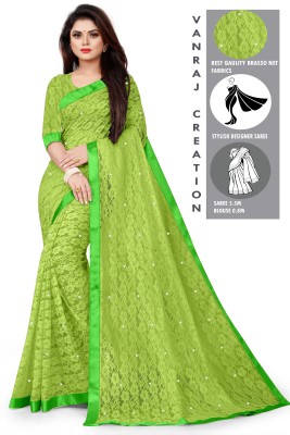 VANRAJ CREATION Self Design Bollywood Net, Brasso Saree(Light Green)