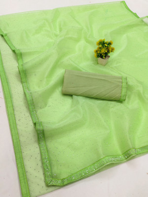 Anand Sarees Embellished Bollywood Net, Lace Saree(Light Green)