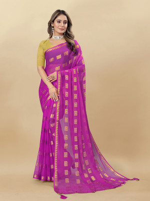 RHEY Woven Bollywood Chiffon Saree(Pink)