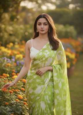 p varity Printed Bollywood Georgette Saree(Green)