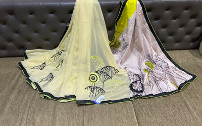 Rachna Applique Chanderi Georgette Saree(Cream)