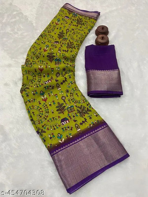 BilloRani Self Design Bollywood Art Silk, Raw Silk Saree(Light Green)