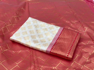 Rudr Venture Self Design Banarasi Cotton Silk Saree(Beige)