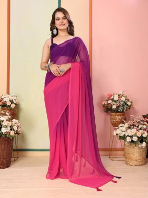 JAINICA Dyed Daily Wear Georgette Saree(Magenta, Pink)