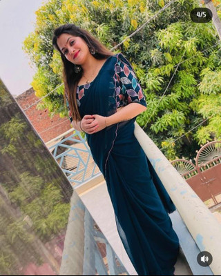 Clothing Hub Solid/Plain Bollywood Georgette Saree(Blue)