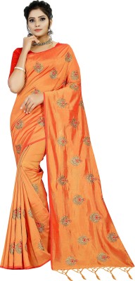 SISA ENTERPRIZE Embellished, Solid/Plain Bollywood Net Saree(Orange)