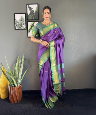 Apnisha Printed Kanjivaram Cotton Silk Saree(Purple)