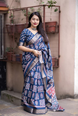 Divastri Printed Banarasi Cotton Silk Saree(Multicolor)