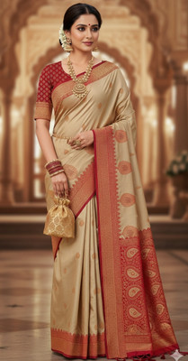 sarees Woven Kanjivaram Raw Silk Saree(Cream)