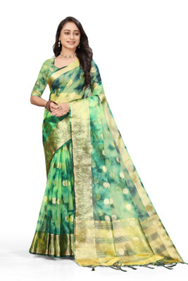Aarunika SBT Woven Bollywood Organza Saree(Pack of 2, Light Green)