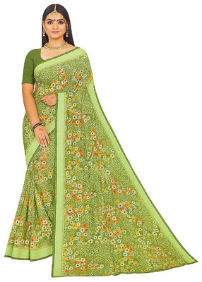 GSCMSTOREX Floral Print, Printed Daily Wear Silk Blend Saree(Light Green)
