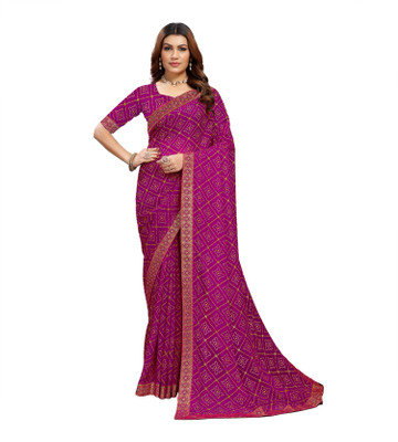maayro Embroidered Bandhani Georgette Saree(Multicolor)