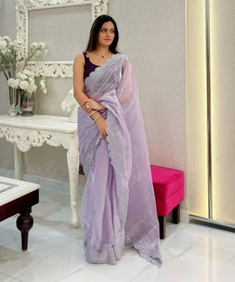 KMK STUDIO Applique, Embellished, Embroidered Bollywood Silk Blend Saree(Magenta)