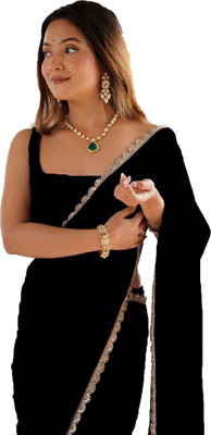 Sataz Solid/Plain Pre Draped Saree Georgette Saree(Black)