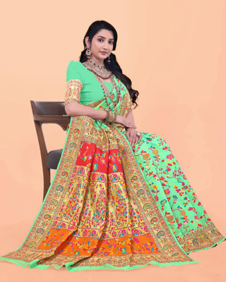 Wovenza Self Design, Woven Bollywood Cotton Blend, Semi-Pashmina Saree(Multicolor)
