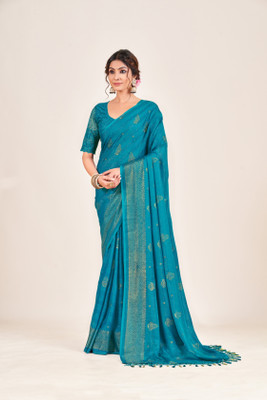 Sanskriti Synthetics Striped Handloom Chiffon Saree(Light Blue)