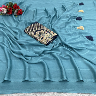 K 5 FASHION Embroidered Bollywood Georgette Saree(Blue)