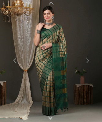 NightBlue Solid/Plain Banarasi Cotton Blend Saree(Beige)