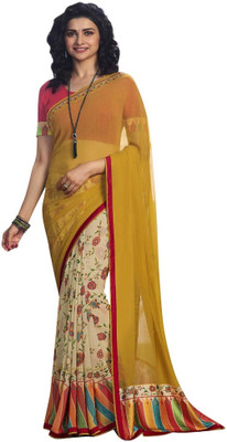 RAJESHWAR FASHION Printed Bollywood Georgette, Chiffon Saree(Yellow)