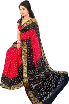 ZingMe Woven, Printed Bandhani Art Silk Saree(Black)