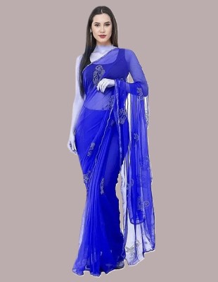 SainiVastra Embroidered Bollywood Chiffon Saree(Blue)