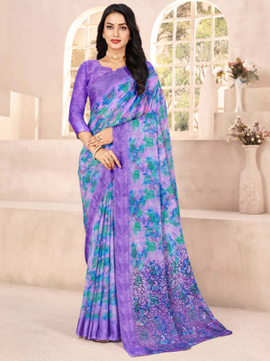 Divastri Printed Daily Wear Chiffon Saree(Purple)