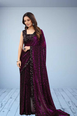 Janvi Boutique Self Design Bollywood Net Saree(Purple)