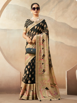 ANOUK Woven Bollywood Georgette Saree(Black)