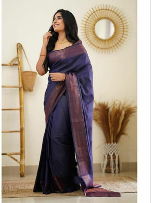 KP CREATION Self Design Banarasi Jacquard Saree(Blue)