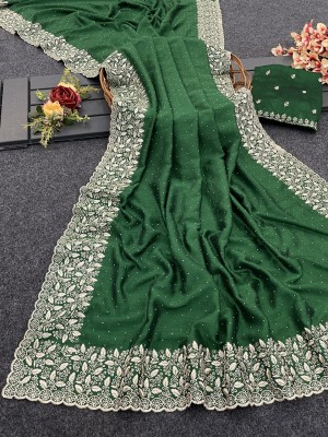 MGAG FASHION Embroidered Bollywood Art Silk Saree(Green)